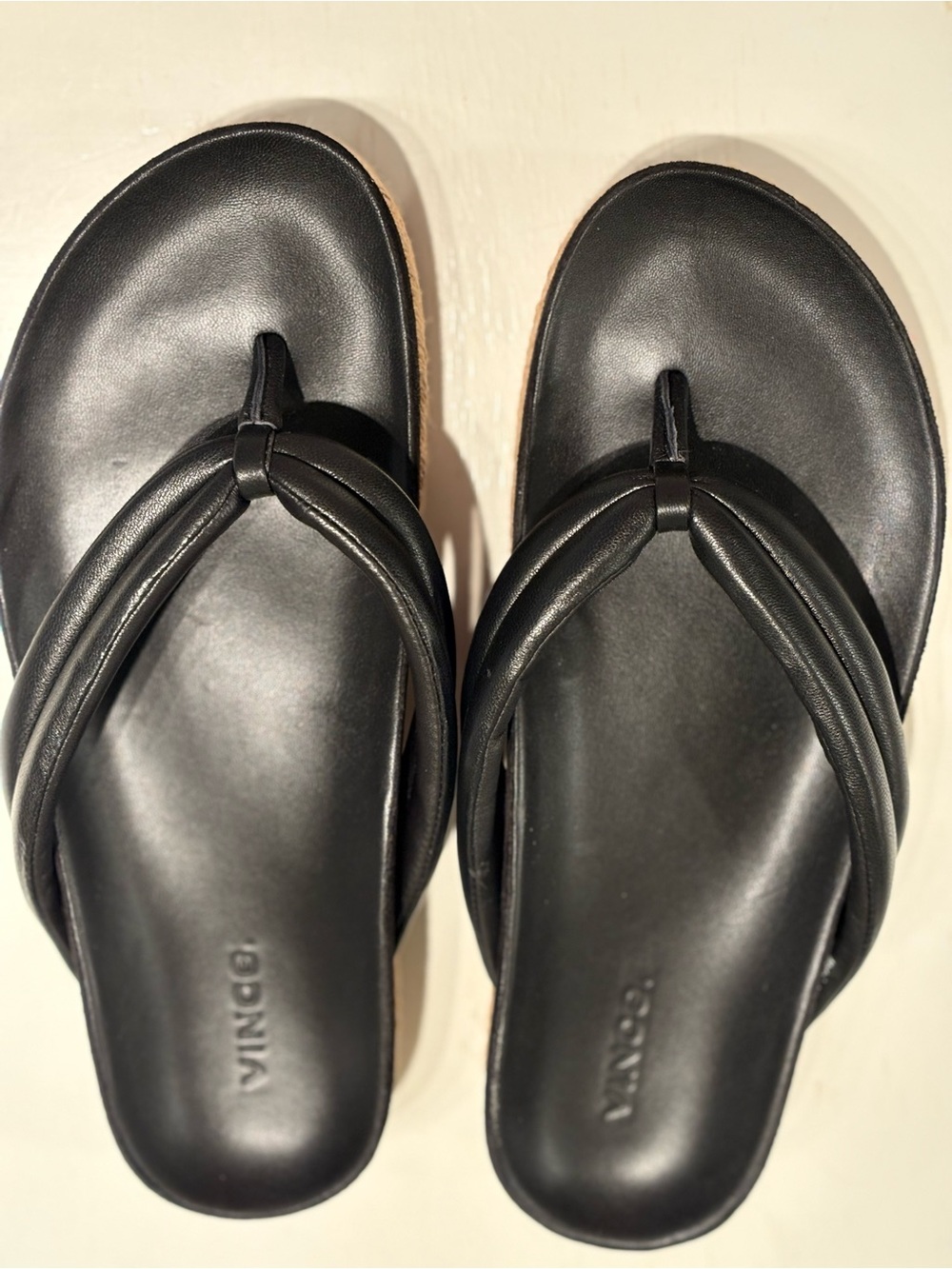 Vince Black Leather Padded Thong Sandals
